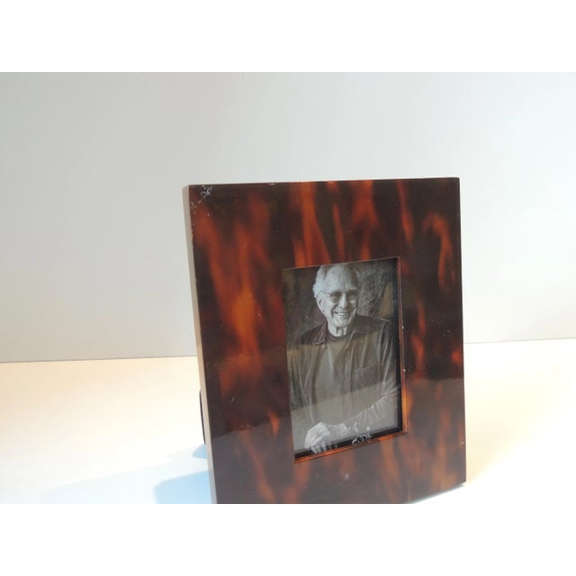 Vintage Black & Orange Faux Tortoise Shell Decorative Picture Frame inset glass, includes image inside the frame. Size:...