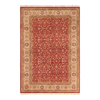 Shabby Chic 1990's Floral Pak-Persian Red/Beige Wool Rug - 6'1'' X 9'2'' For Sale