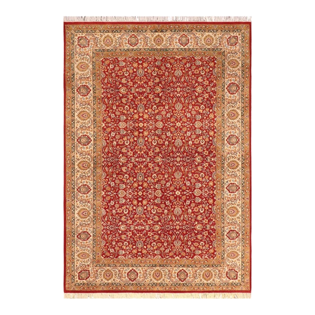 Shabby Chic 1990's Floral Pak-Persian Red/Beige Wool Rug - 6'1'' X 9'2'' For Sale