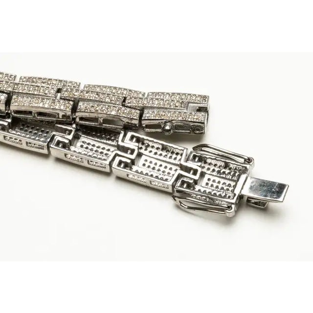 Modern Pave` Diamond and Sterling Silver Link Bracelet For Sale - Image 3 of 6