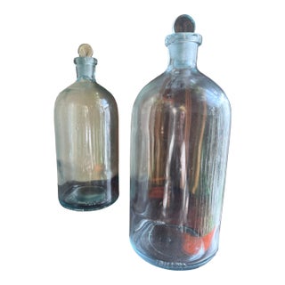 Mid-20th Century Laboratory Reagent Bottle With Ground Glass Stopper Narrow Mouth Apothecary Glass Vessel For Sale