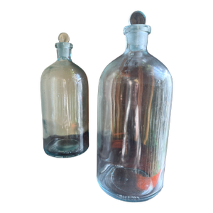 Mid-20th Century Laboratory Reagent Bottle With Ground Glass Stopper Narrow Mouth Apothecary Glass Vessel