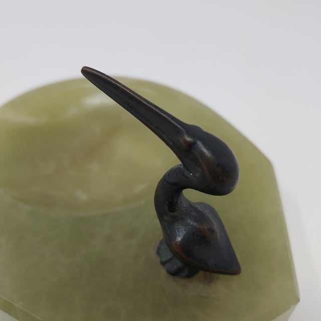 Mid 20th Century Onyx Trinket Holder With Bronze Pelican Figure Green Stone For Sale In New York - Image 6 of 7