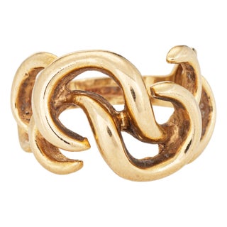 80s Vintage Sculptural Ring Sz 6 Band 14k Yellow Gold Interlocking Jewelry For Sale