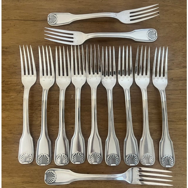 Art Deco Frionnet Francois Mid Century Shell Pattern Silverware- Set of 37 For Sale - Image 3 of 18