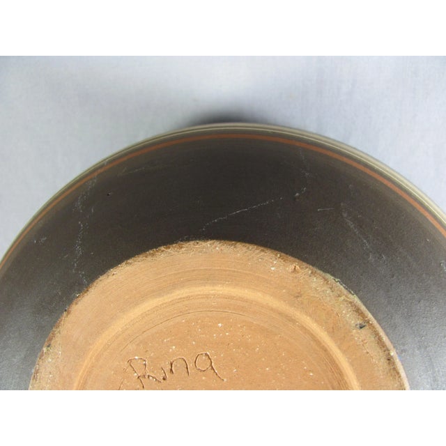 1970s Israel Rina Peleg Style Blue & Brown Striped Studio Art Pottery Salad Bowl For Sale - Image 10 of 11