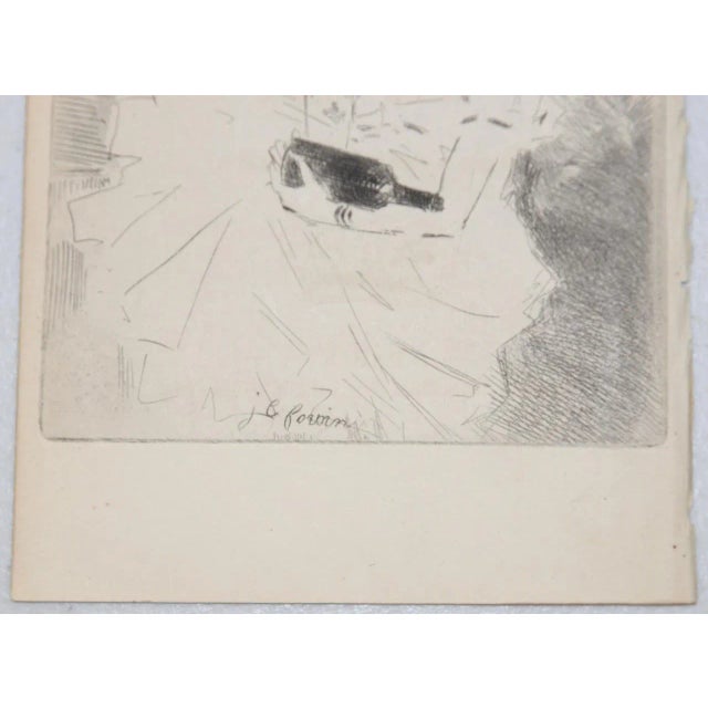 Jean-Louis Forain (1852-1931) "A Night Out" Original Etching c.1890s A young woman holds a bottle of champagne. Plate...