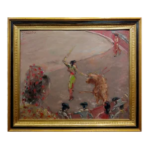 Alfonso Benavides-Bullfighter in Action-1930s Spanish Impressionist Oil Painting