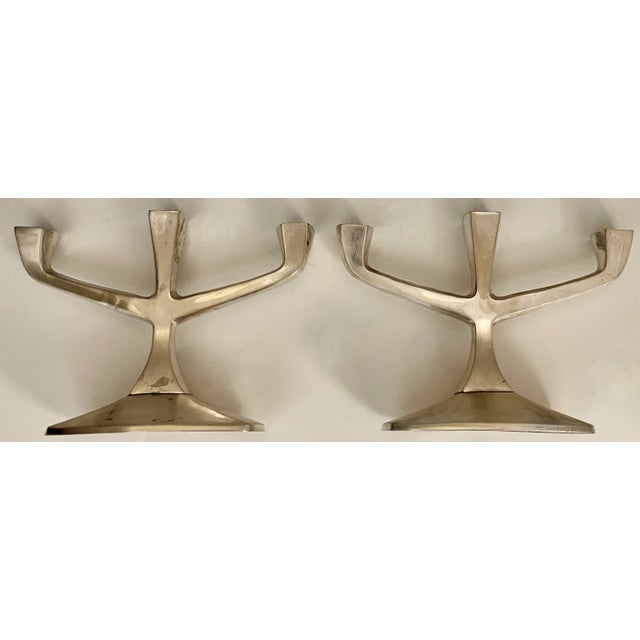 Metal Italian Pair of Brutalist Candlesticks From 60's For Sale - Image 7 of 8