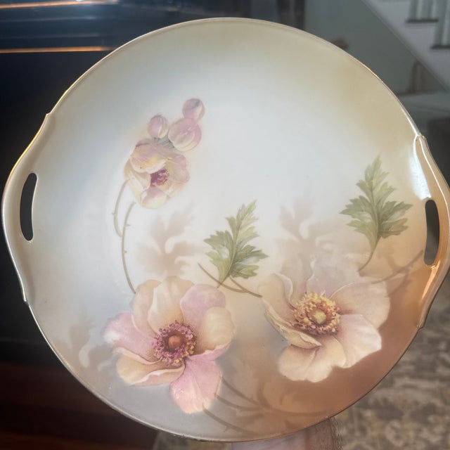 Early 20th Century Antique 1910s r.s. Germany Hand-Painted Dual-Handled Porcelain Floral Cake Plate For Sale - Image 5 of 5