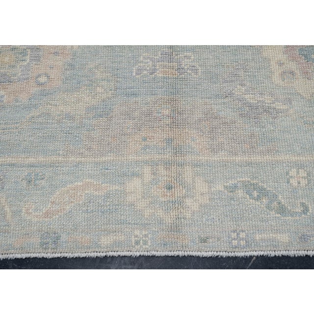 Textile Turkish Oushak Rug Blue and Blush Handwoven Wool Rug 5'5" X 7' For Sale - Image 7 of 8