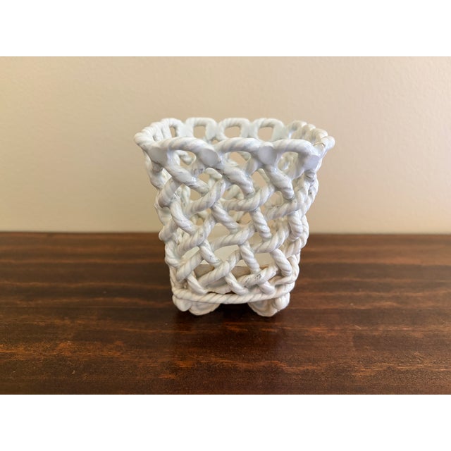 Vintage French Country Reticulated Porcelain Rope-Form Cachepot, Circa 1960s For Sale - Image 10 of 14