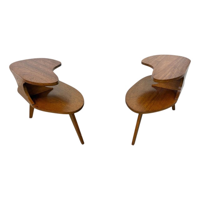 Mid-Century Modern Sculptural Walnut Step Tables - Set of 2 For Sale