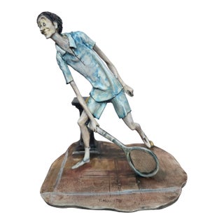 Vintage Lo Scricciolo Toni Moretto Ceramic Male Tennis Sculpture For Sale