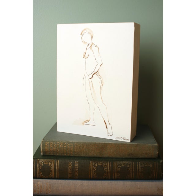 2010s Original Nude Standing Female Figure Drawing Mounted on Wood For Sale - Image 5 of 5