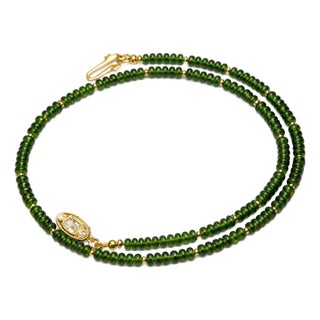 Vintage 14k Gold Tsavorite Bead Choker Necklace, 65 Carats, 16.5" For Sale