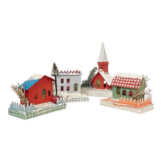 Mid Century Retro Blune Putz Christmas Village Houses- Set of 4 For Sale