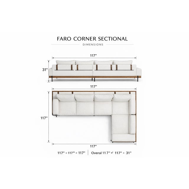 2020s “Faro” White Bouclé Sectional With Leather & Iron Strap Detail For Sale - Image 5 of 5