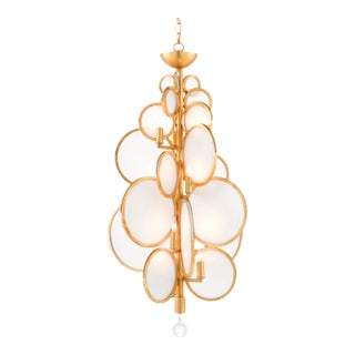 Currey & Co. Modern Brass and Frosted Glass Dish Chandelier For Sale