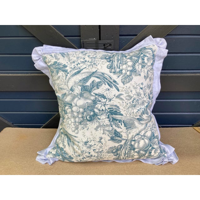 Fabric Blue & White Flora & Fauna Print Pillow For Sale In Philadelphia - Image 6 of 6