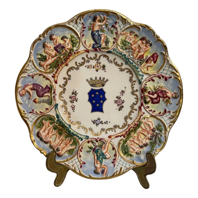 Decorated Ceramic Plate from Capodimonte, 19th-20th Century For Sale