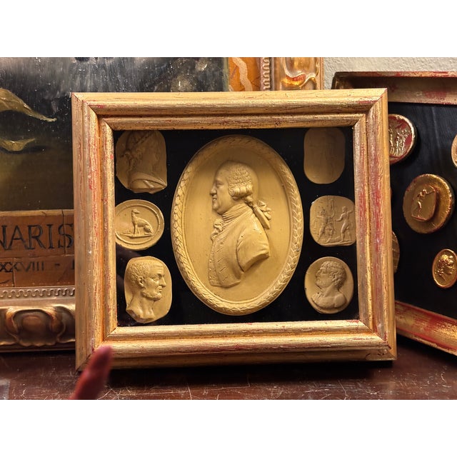 Glass Classical Regency Style Grand Tour Intaglio Shadow Box Set With the Profile of Josiah Wedgwood For Sale - Image 7 of 12