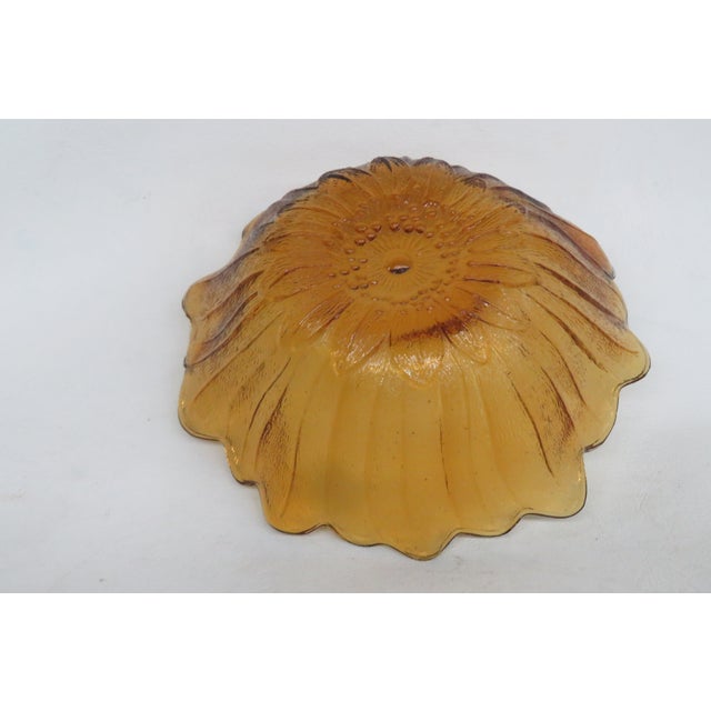 Glass Indiana Glass Co Amber Carnival Glass Sunflower Bowl Scalloped Petal Rim 5017b For Sale - Image 7 of 11