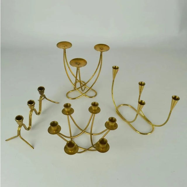 Metal Mid-Century Modern Candelabras in Brass, 1950s, Set of 4 For Sale - Image 7 of 8