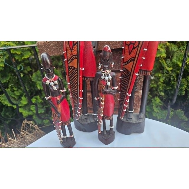 Red Masai Wooden Sculpture, 1960s, Set of 4 For Sale - Image 8 of 17
