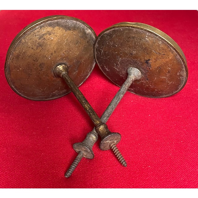Early 19th Century Large Antique 19th Century American Federal Empire Spun Brass Classical Drapery Tie Backs - A Pair For Sale - Image 5 of 16