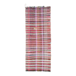 Vintage Turkish Hand-Knotted Wool Cotton Purple Kilim Runner Rug For Sale