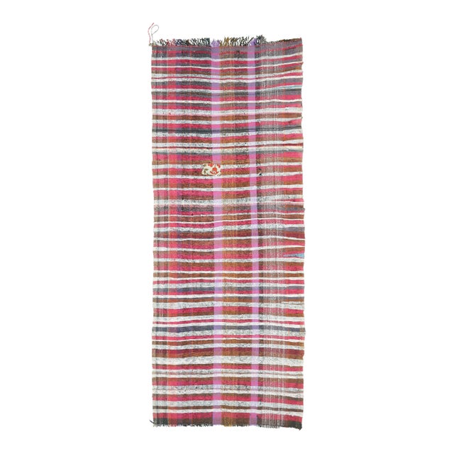 Vintage Turkish Hand-Knotted Wool Cotton Purple Kilim Runner Rug For Sale