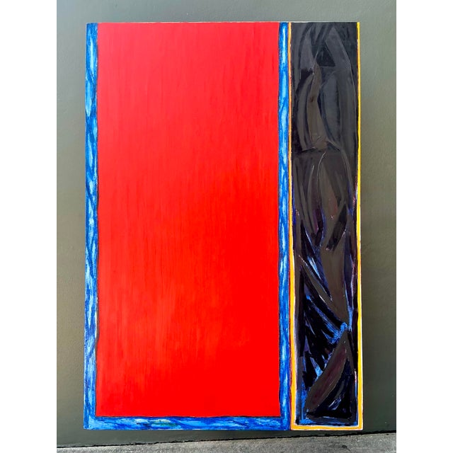 Red Vintage Monumental 1984 Original Geometric Abstract Oil on Canvas For Sale - Image 8 of 12