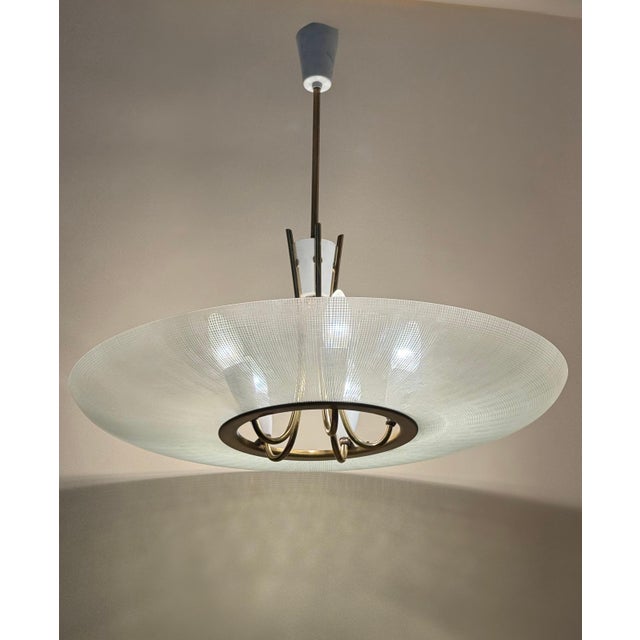 Mid-Century Brass and Textured Glass Pendant, 1950s For Sale - Image 13 of 16