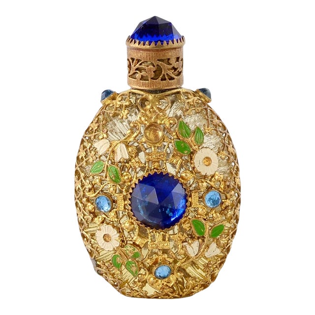 Midcentury Ormolu Jeweled Scent Bottle For Sale