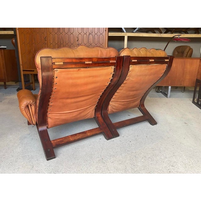 Mid-Century Modern Norwegian Tan Leather Two-Seater Sofa by Oddvin Rykken for Rybo Rykken & Co For Sale - Image 11 of 17