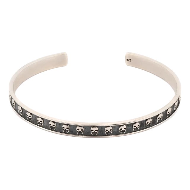 Sterling Silver Skull Symbol Cuff Bracelet For Sale