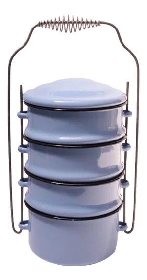 Vintage Blue Enamel Tiffin / Stackable Lunch Pail