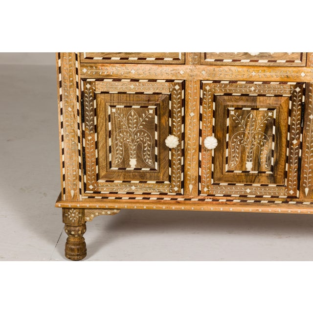 Anglo-Indian Style Mango Wood Buffet with Geometric Bone Inlay For Sale In New York - Image 6 of 12
