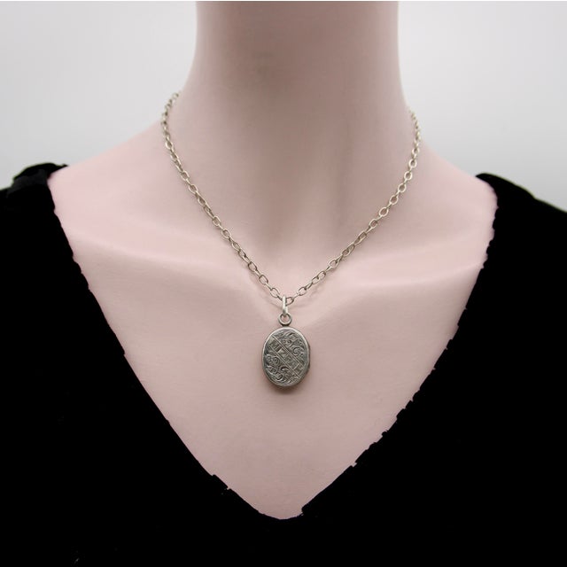Late 19th Century Victorian Sterling Silver Mizpah Hand Engraved Locket For Sale - Image 9 of 12