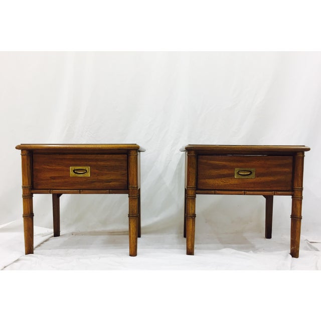 Campaign Style Faux Bamboo Bedside Tables - a Pair | Chairish