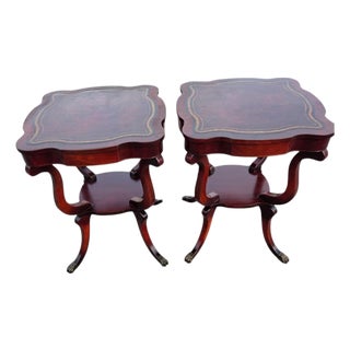 Pair of 1940 Regency Style Leather Top Maple Wood Tables. For Sale