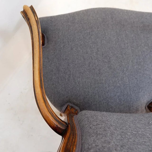 Louis XV Style Lounge Chair in Mouse Grey Felt Fabric For Sale - Image 11 of 15