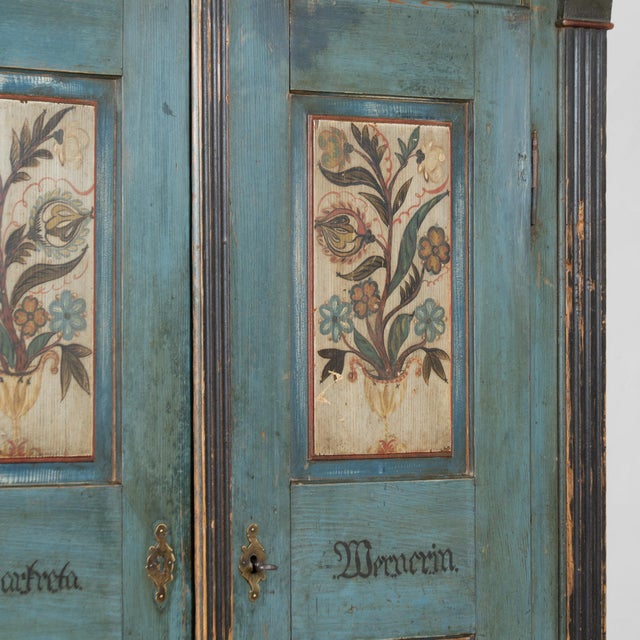 Wood Early 19th-Century Hungarian Hand-Painted Pine Two-Door Armoire For Sale - Image 7 of 13