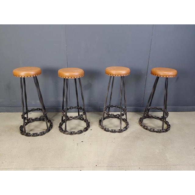 Brutalist Chain Link Bar Stools, 1970s, Set of 4 For Sale - Image 10 of 11