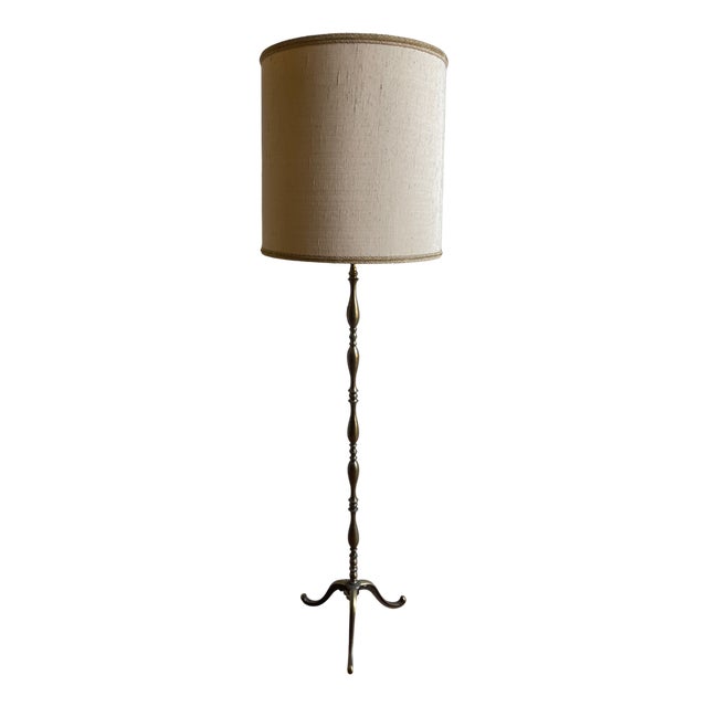 Vintage Maison Jansen Style Floor Lamp in Wrought Brass, 1930s For Sale