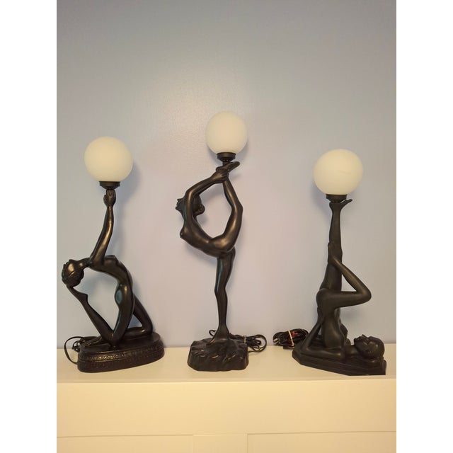 1970s Art Deco Style Nude Lady Table Lamps - Set of 3 For Sale - Image 14 of 18