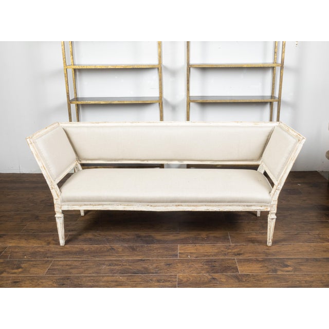 Italian Italian 19th Century White Painted Sofa with Slanted Sides and Distressed Patina For Sale - Image 3 of 10