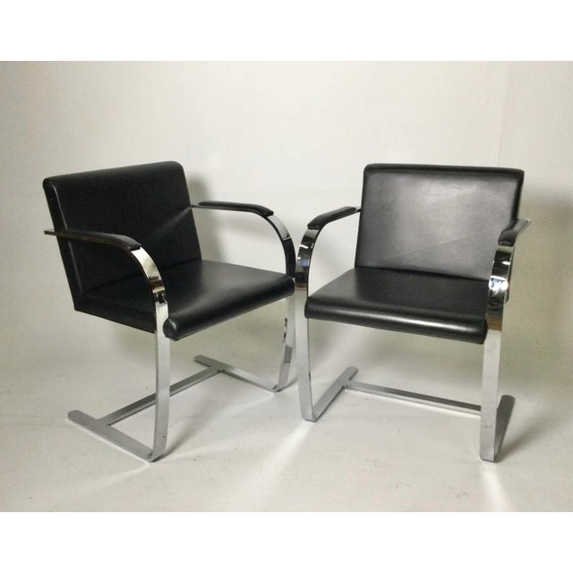 Pair Iconic Mies Van Der Rohe Brno Style Flat Bar Chair in Black Leather. Bought in the D & D building in NYC.. No...