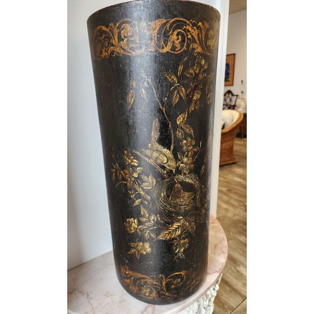 Chinoiserie 19th C. Chinoiserie Leather Umbrella Stand For Sale - Image 3 of 10